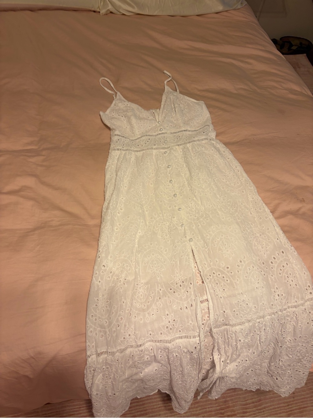 Simplee Apparel White Eyelet Maxi Dress with Buttons